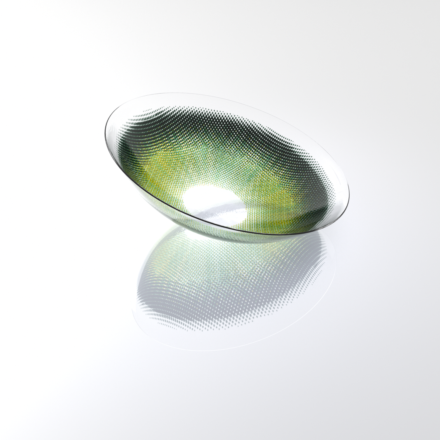 MIIEMO Forest Aura Green contact lens close-up on white background showing unique forest inspired color