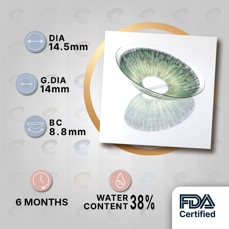 Godestar Aurora Green Colored Contacts – Radiant Moss Green Lenses for Dark Eyes | 6 Months Wear