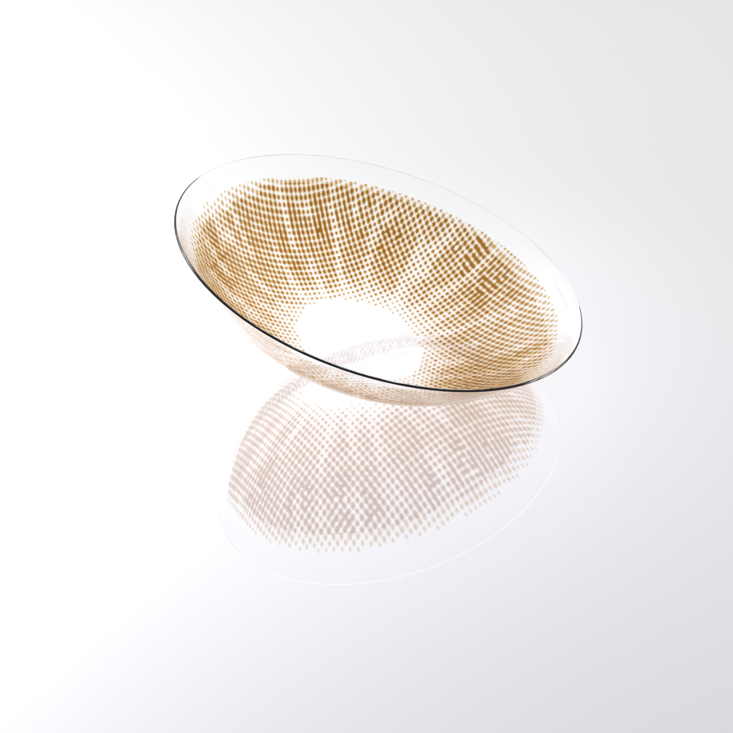 MIIEMO Cocoa Brown contact lens close-up on white background showing natural brown gradient and fine-dot texture