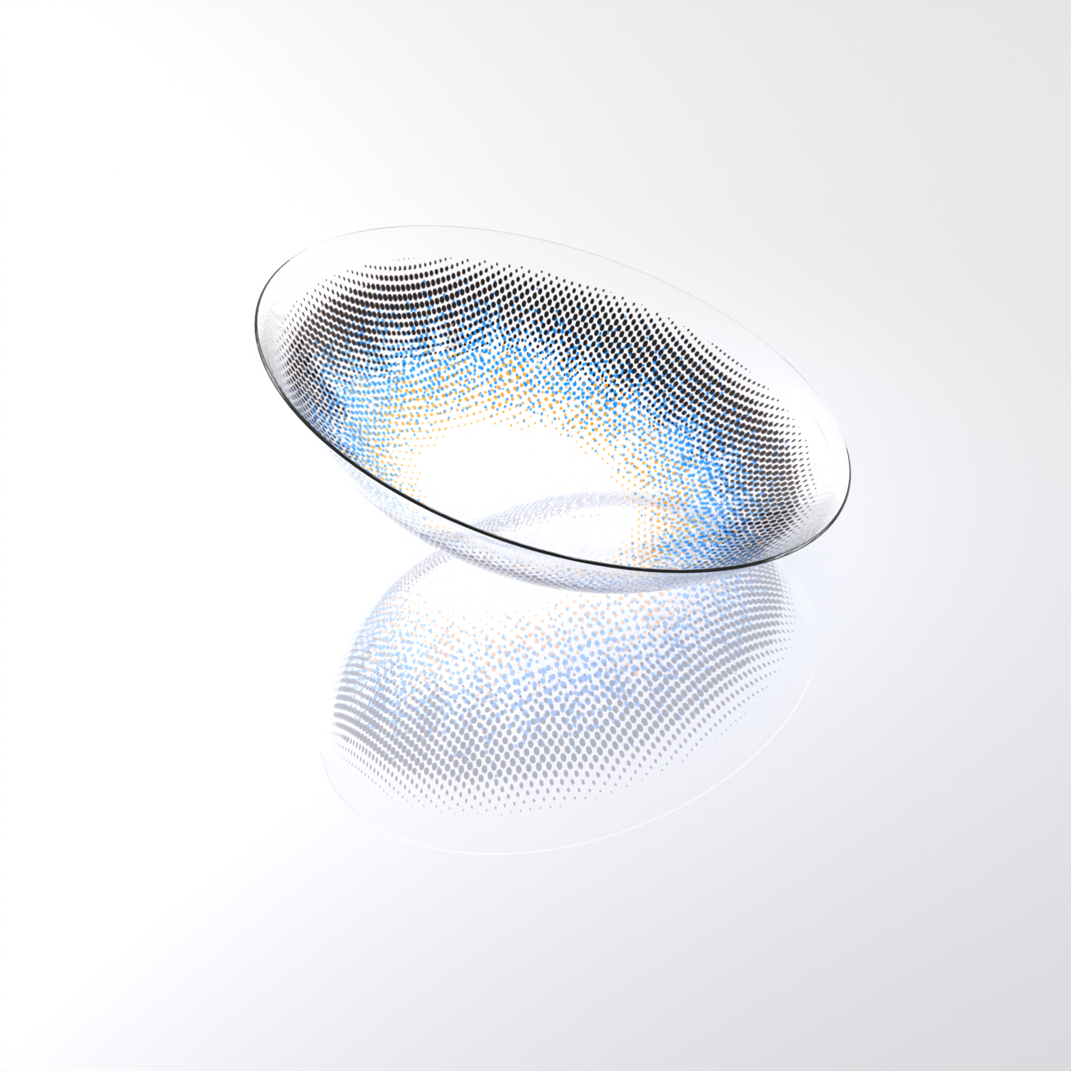 MIIEMO Sky Blue 3D contact lens mockup displaying translucent blue pigment distribution and soft outer edge
