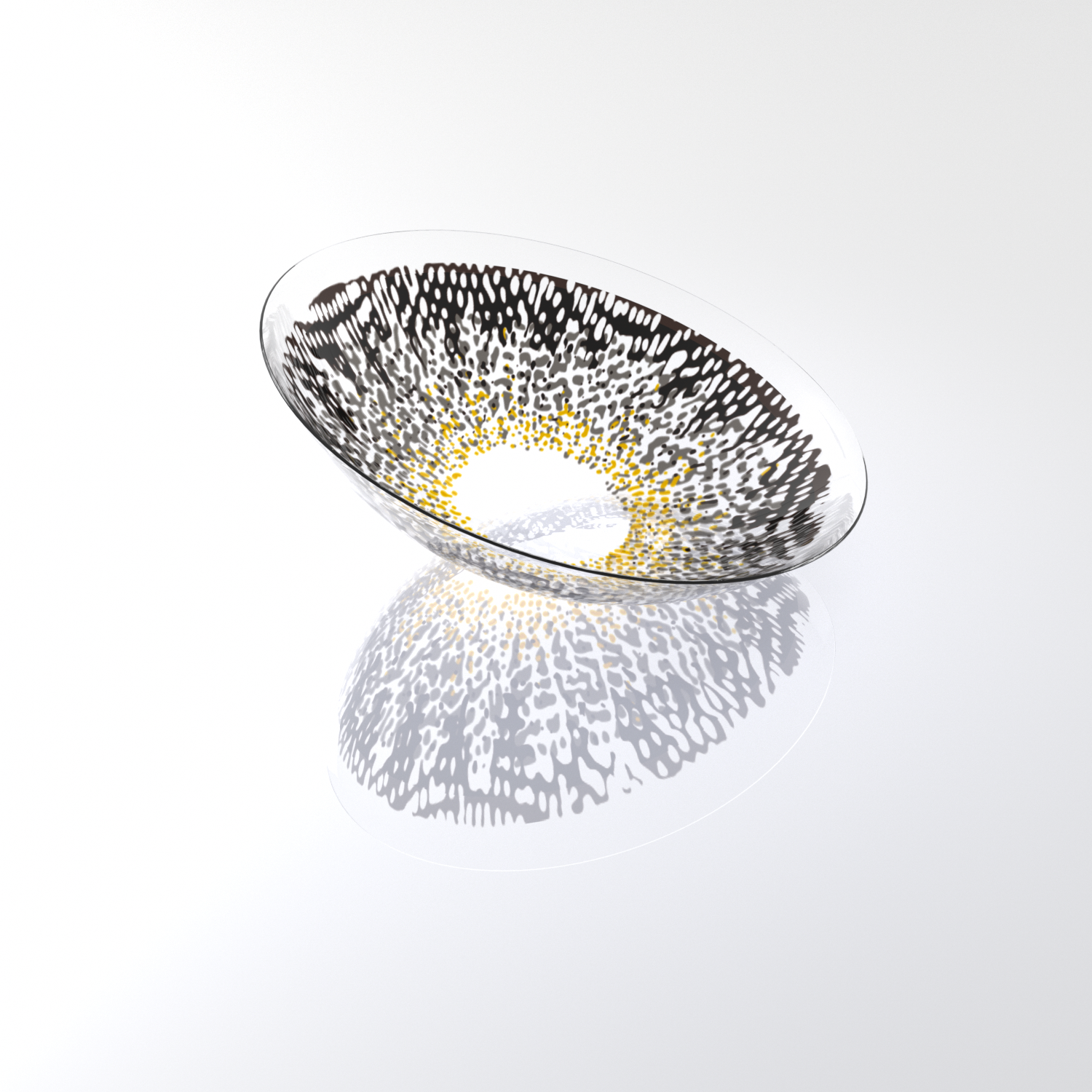 Ethereal Gray Gold Halo contact lens close-up on white background showing delicate gray and gold shimmer pattern