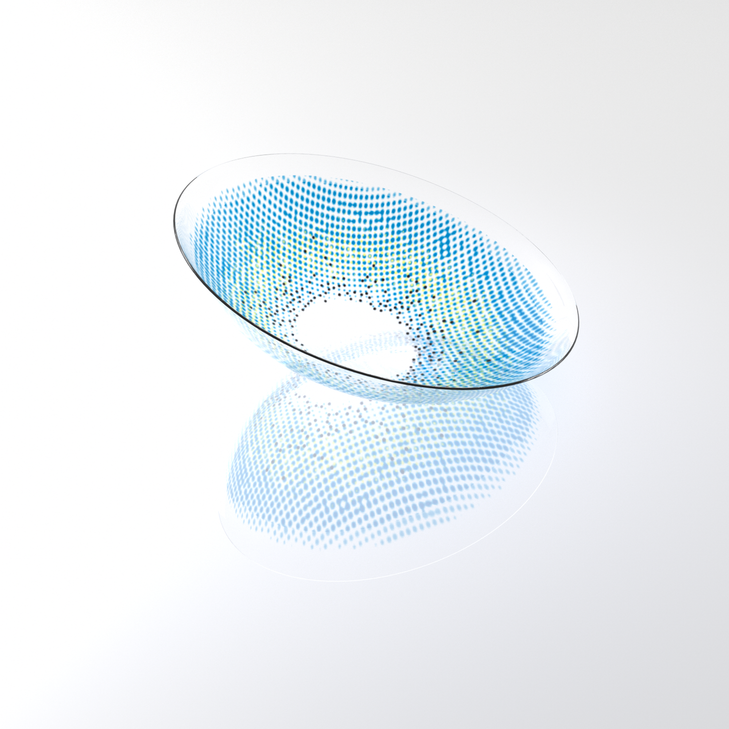 MIIEMO Sapphire Blue contact lens close-up on white background displaying multi-layered azure gradient pigments