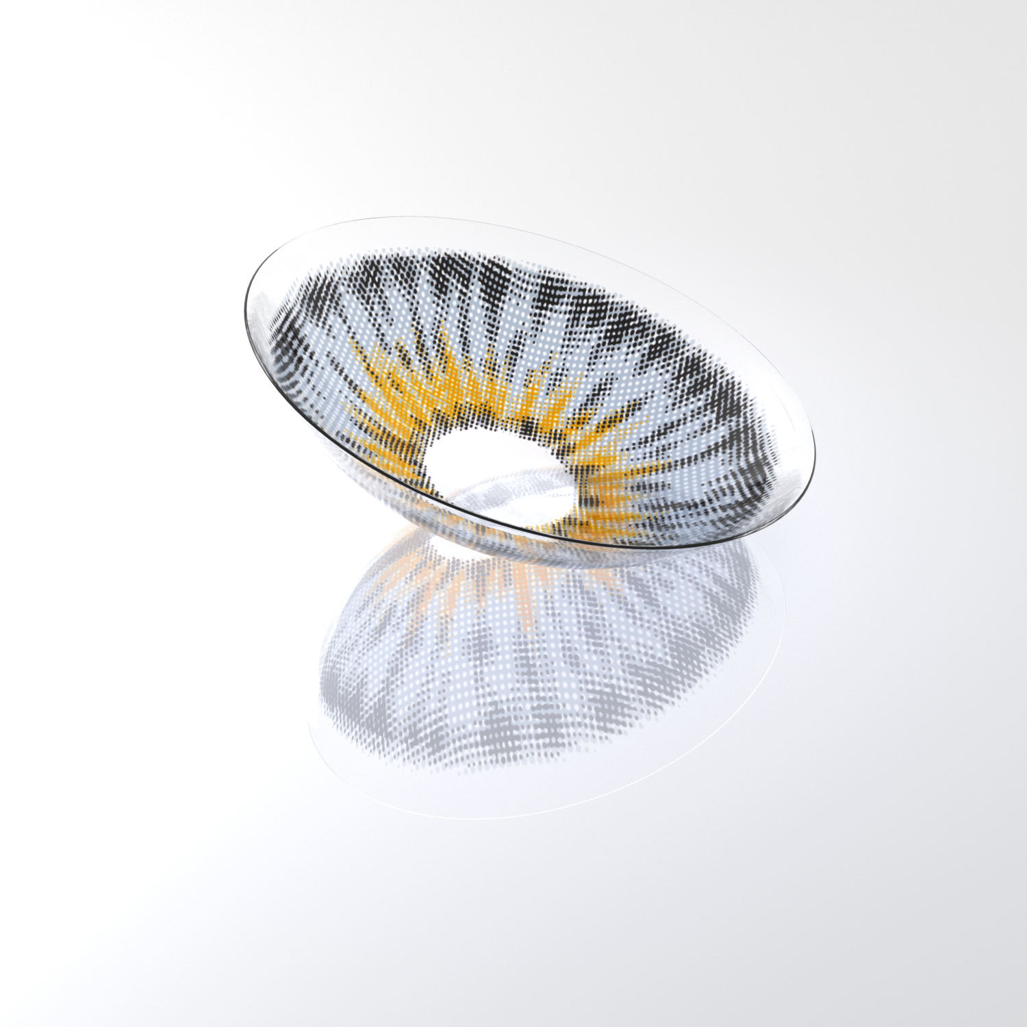 MIIEMO Halo Grey contact lens close-up on white background showing crystal grey gradient with soft halo definition