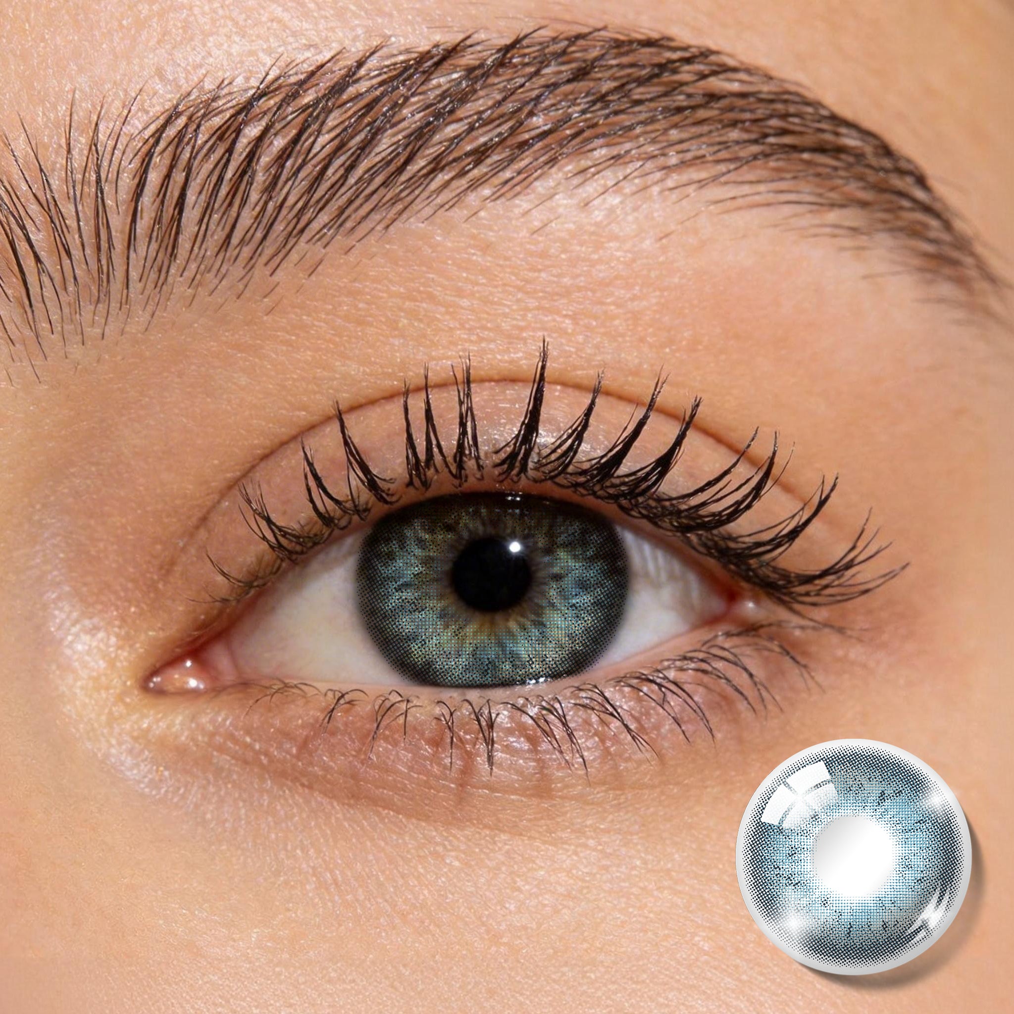 Icy Blue Plaid Colored Contacts | Natural Daily Wear, 6 Months Close-up shot of an eye wearing Icy Blue Plaid contact lenses showing cool icy blue tones and a subtle plaid pattern