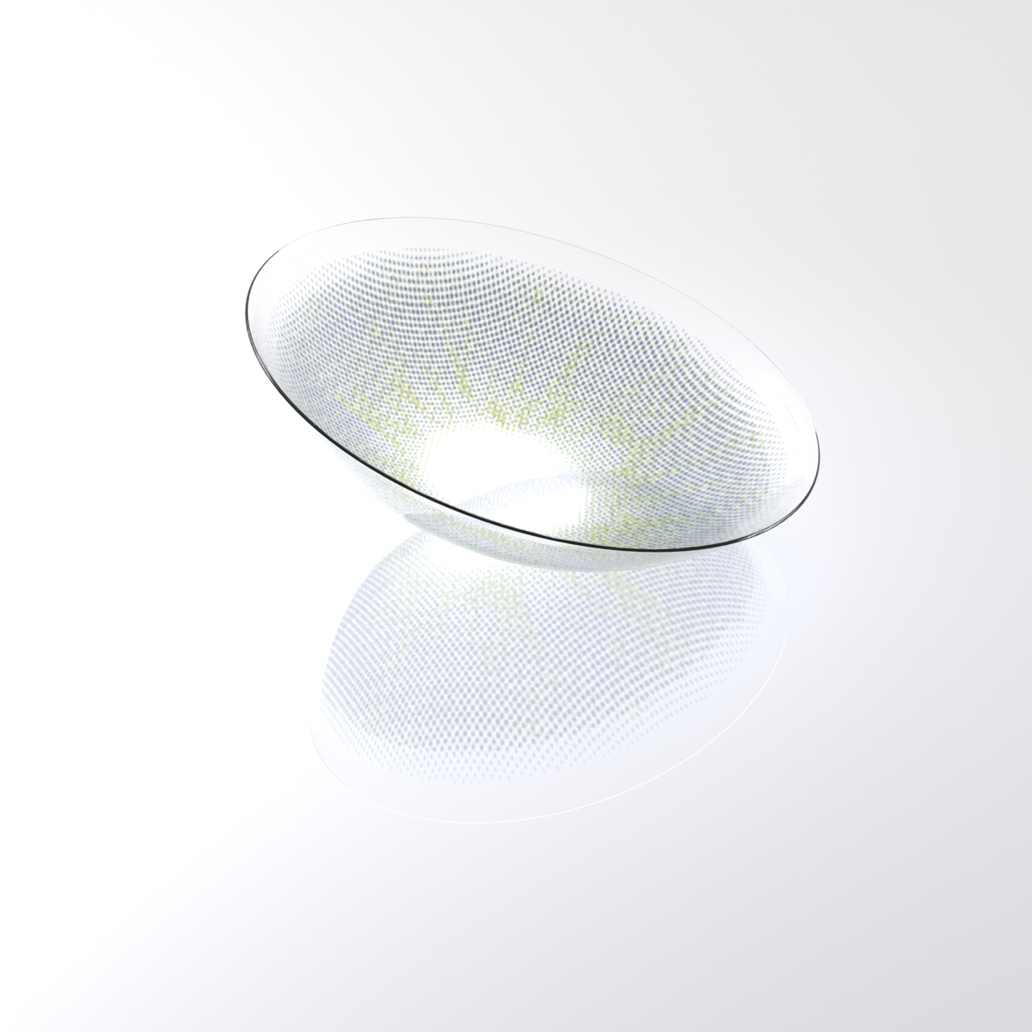 MIIEMO Natural Grey contact lens close-up on white background showing soft ash grey blend with realistic eye enhancing effect