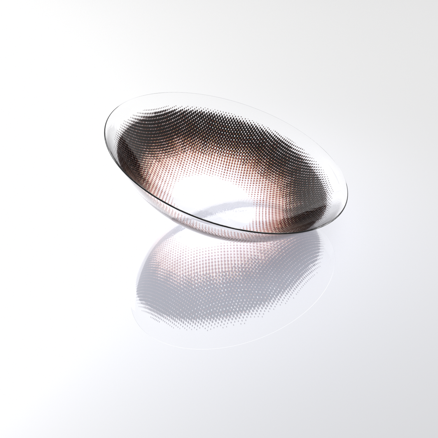 Caramel Brown Grid Pattern contact lens close-up on white background showing warm caramel brown gradient