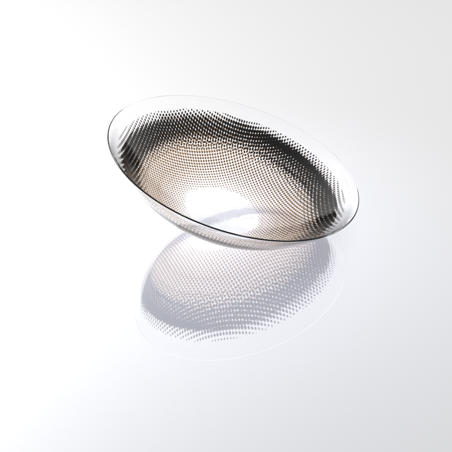MIIEMO Halo Beige Dotted contact lens close-up on white background showing halo ring design and beige gradient