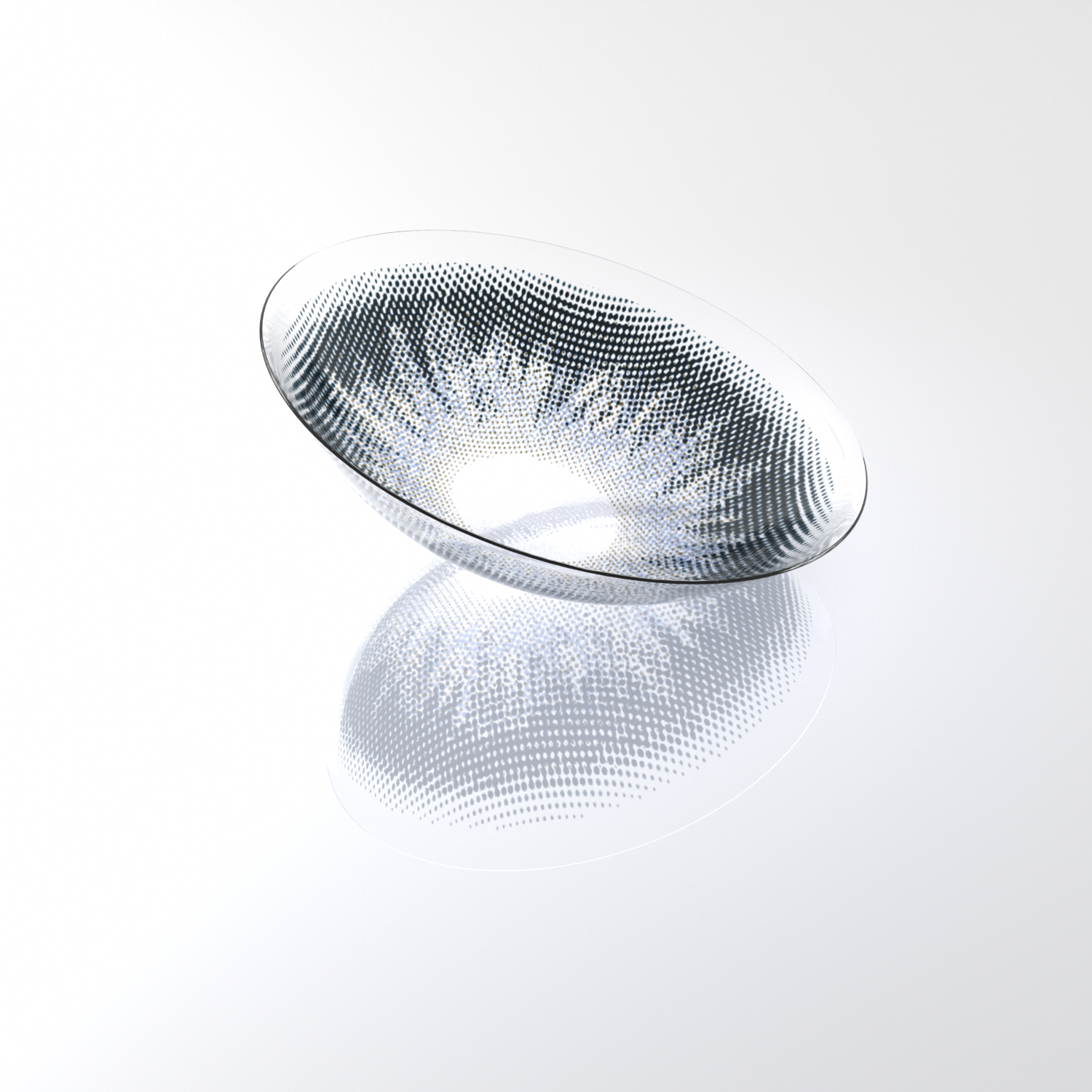 MIIEMO Burst Blue cosmetic contact lens close-up on white background showing cool-toned blue layered design