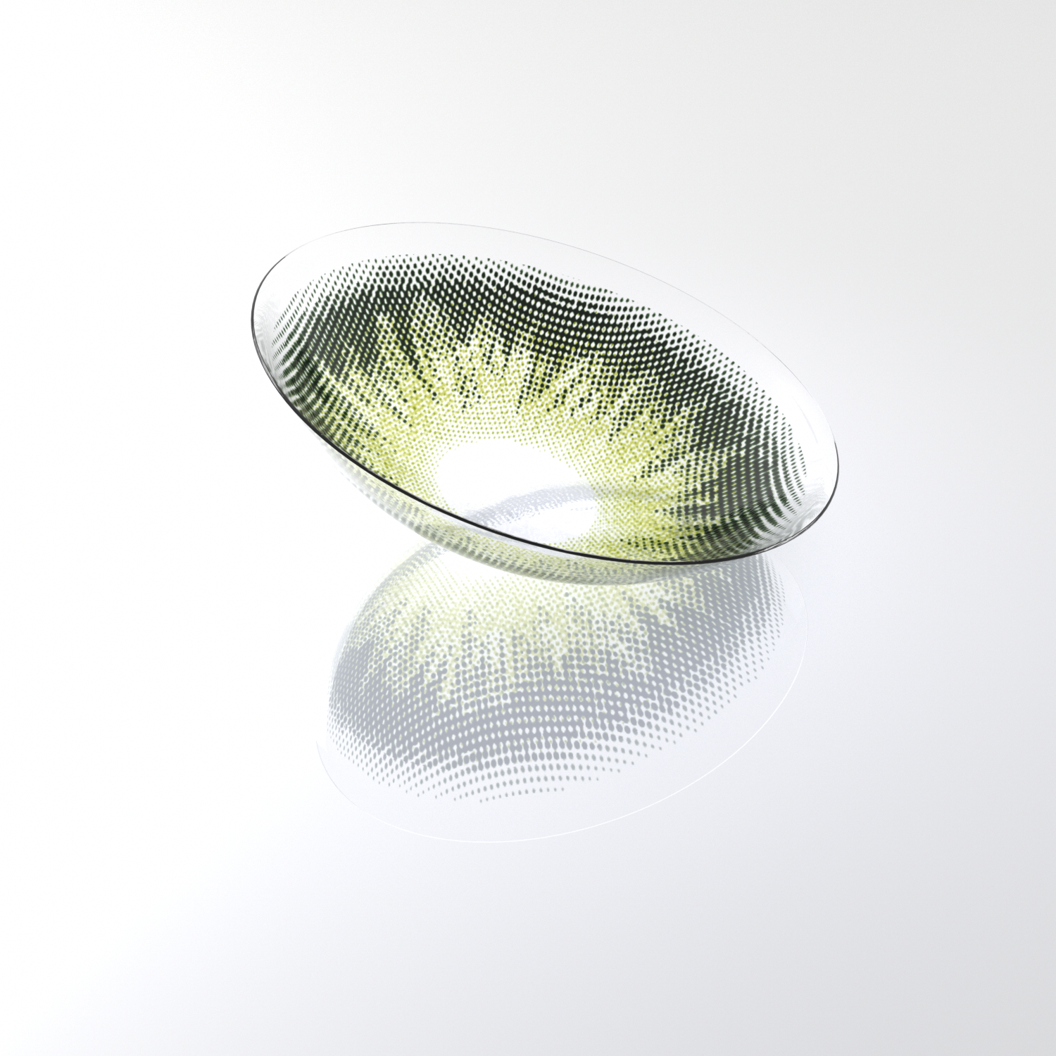 MIIEMO Mossy Hazel warm olive green and brown contact lens close-up on white background