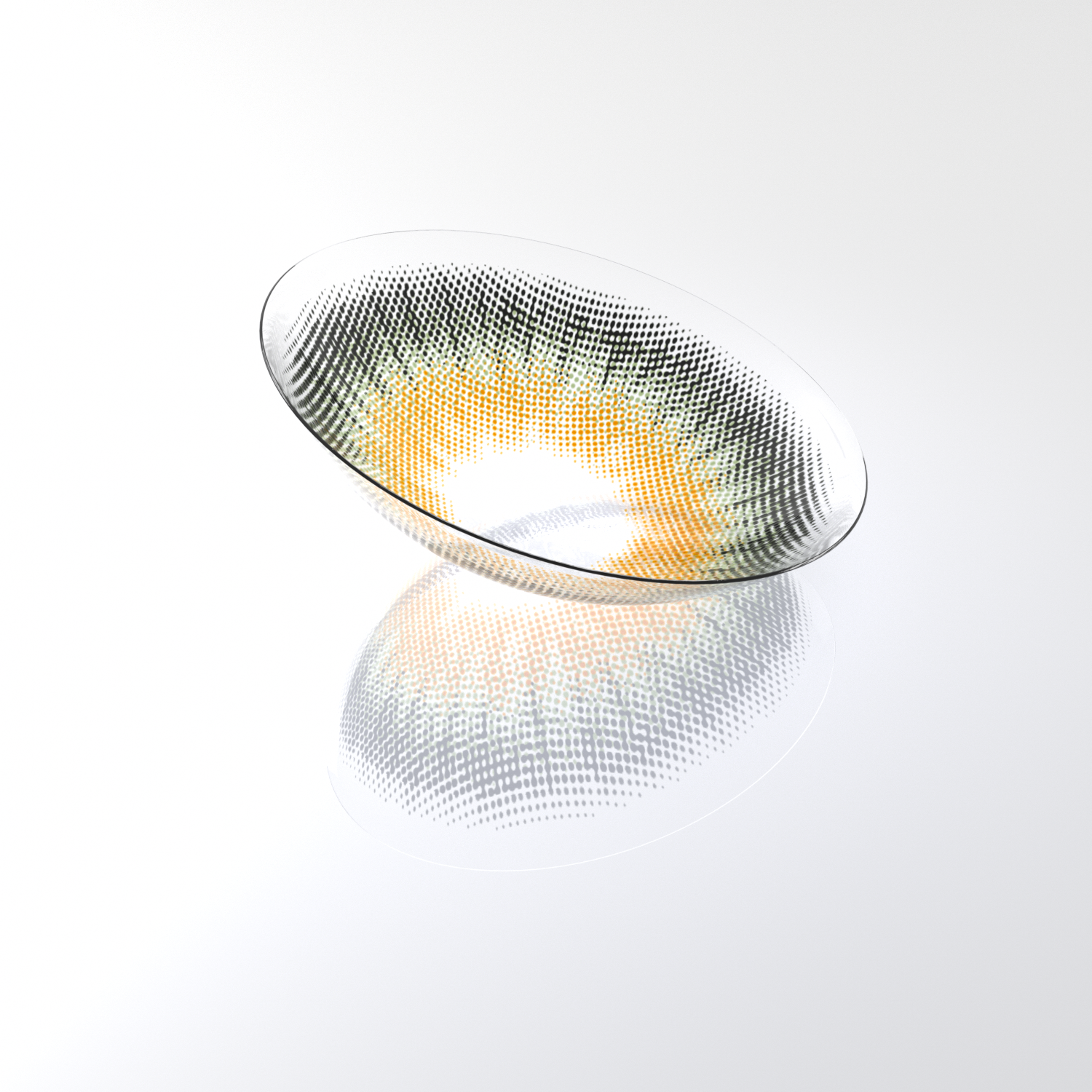 MIIEMO Smoky Quartz Halo contact lens close-up on white background showing unique dotted gradient pattern