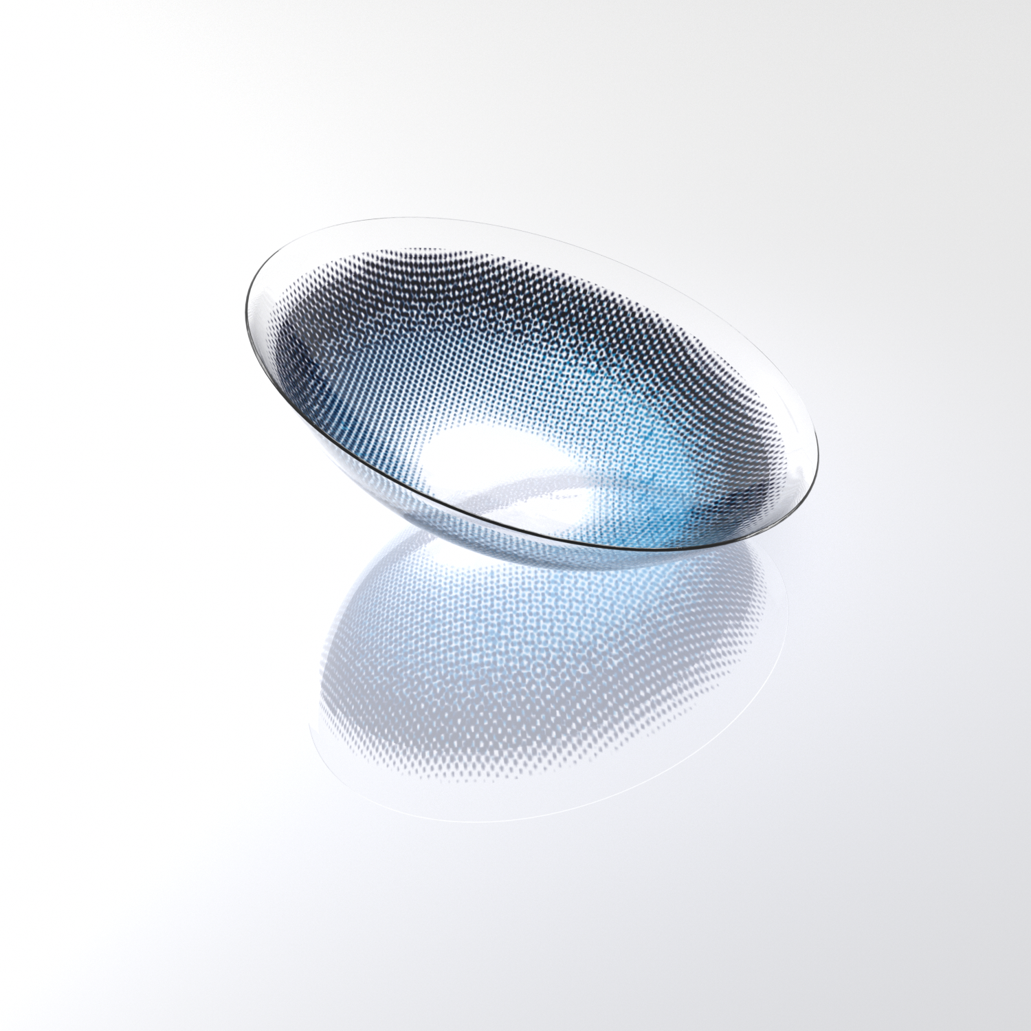 MIIEMO Ocean Mist Blue contact lens close-up on white background showing layered blue shades