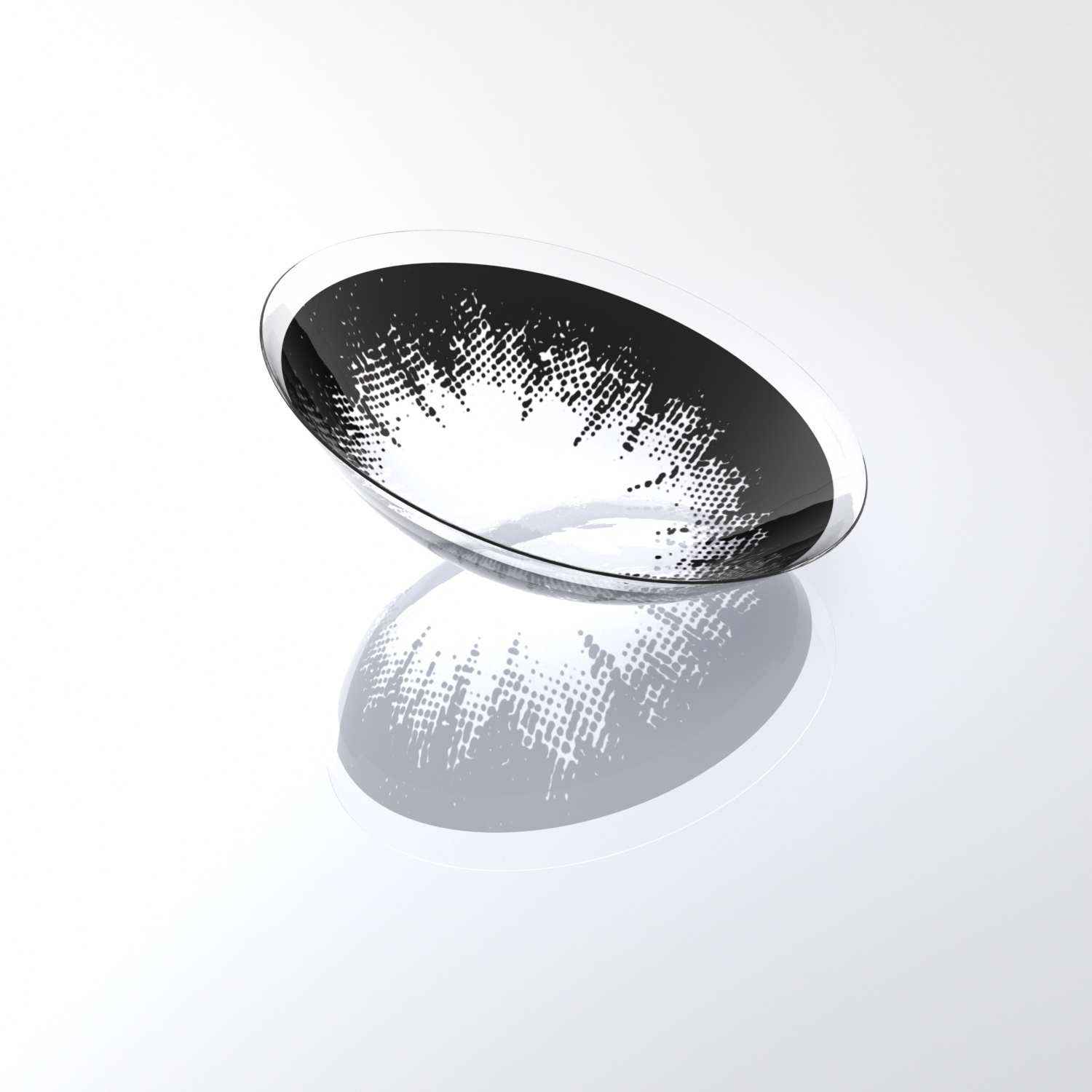 MIIEMO Noir Spark Black contact lens close-up on white background showing fine reflective elements