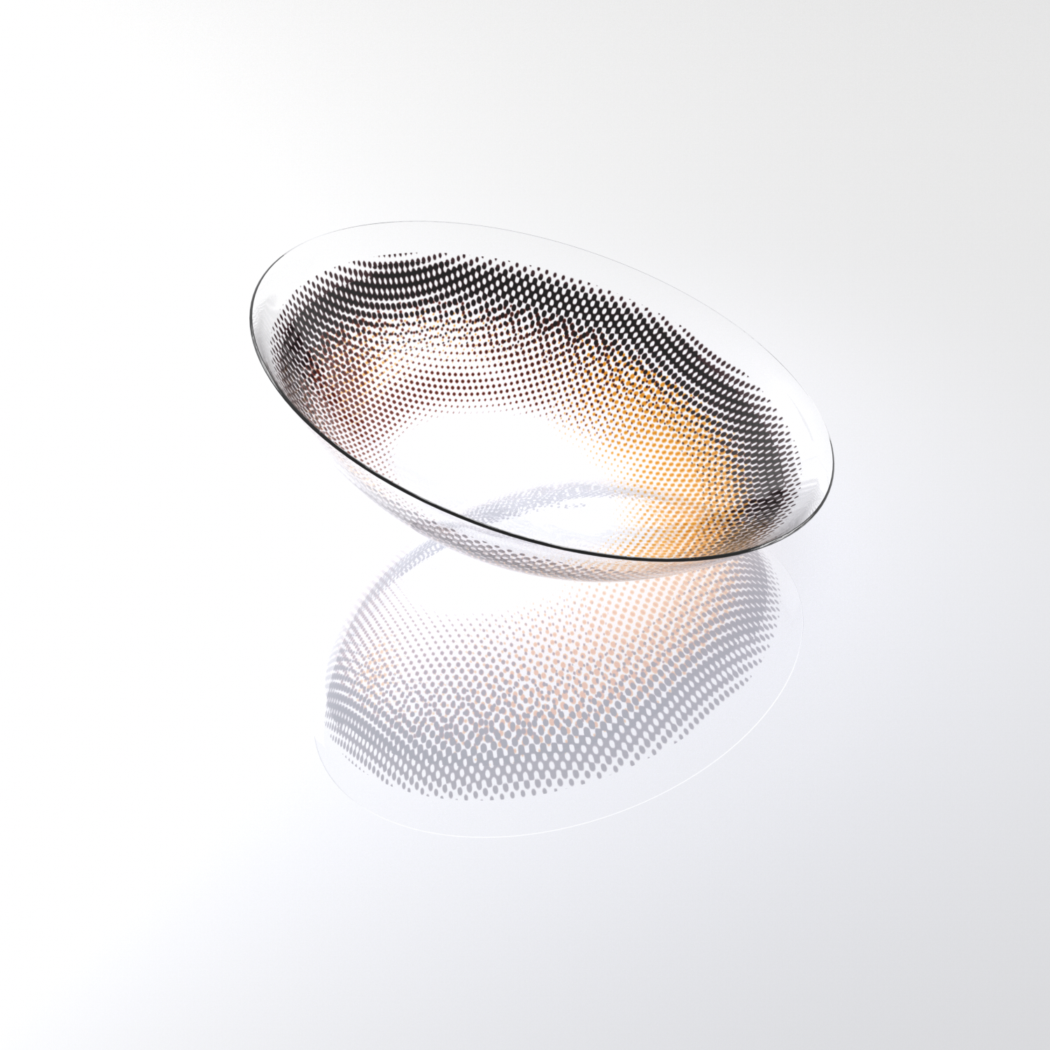 MIIEMO Caramel Glow warm brown contact lens close-up on white background showing smooth color gradient