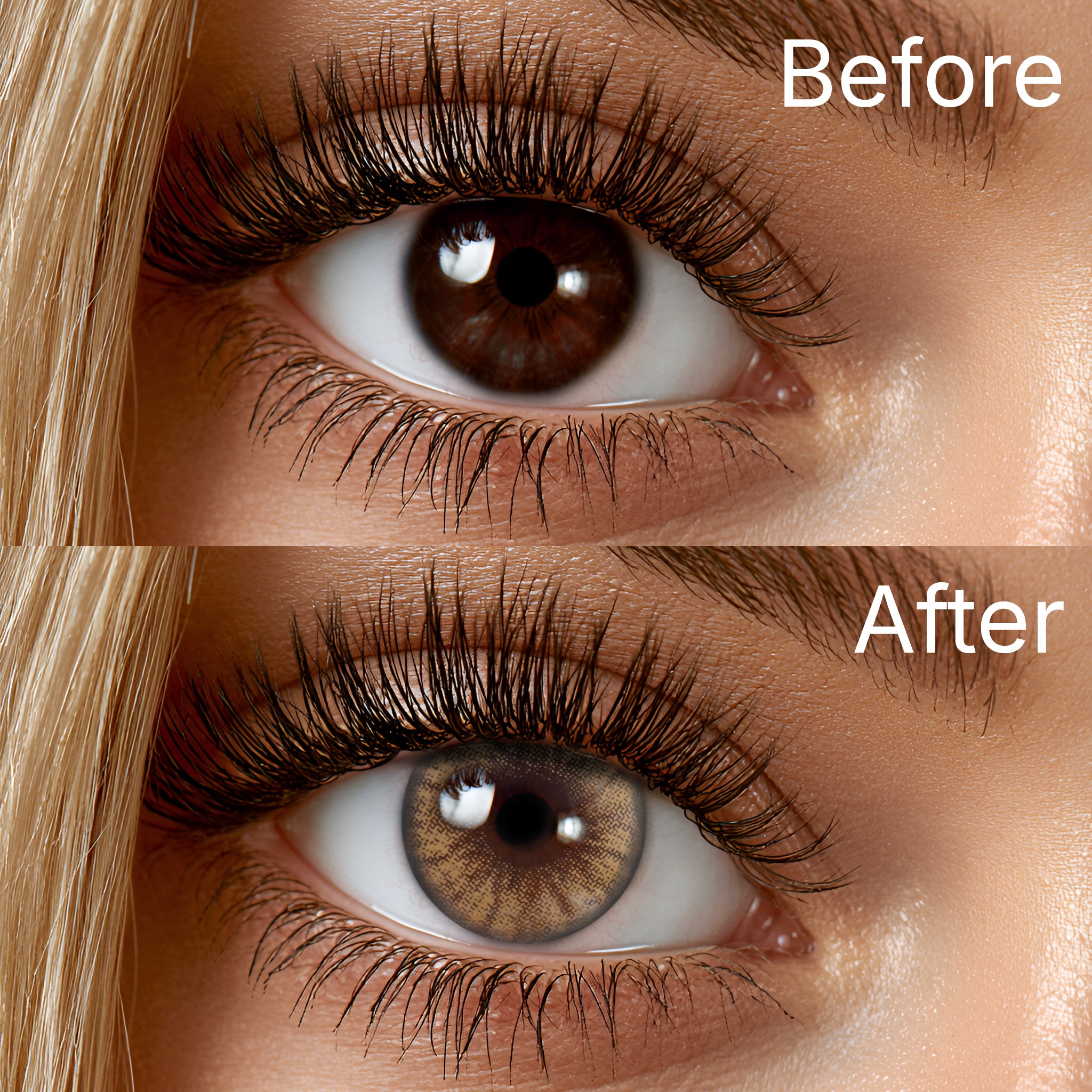 Godestar Butterscotch Ray Warm Honey Amber Colored Contact Lenses – Natural Brown Contacts for Dark Eyes | 6 Months Wear