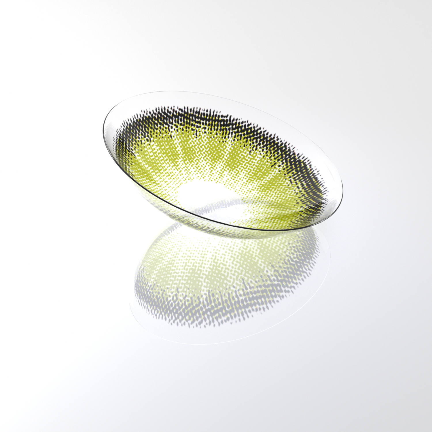 MIIEMO Matcha Bloom green contact lens close-up on white background showing matcha bloom pattern