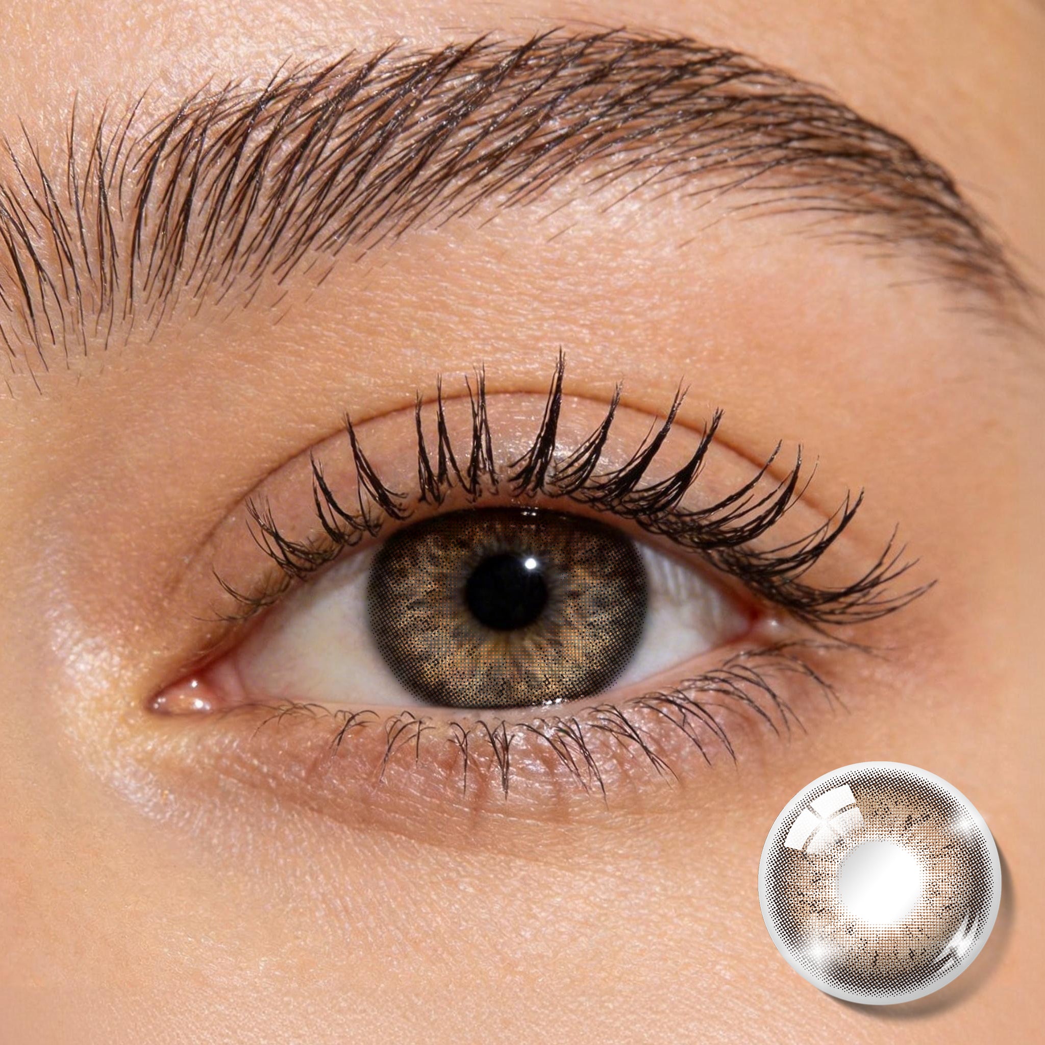 Warm Hazel Plaid Colored Contacts | Cozy Natural Glow, 6 Months Close-up shot of an eye wearing Warm Hazel Plaid contact lenses showing soft hazel tones and a delicate plaid pattern